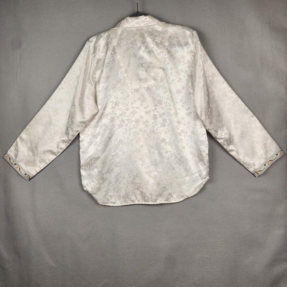 Vintage Amanda Stewart Shirt Womens Small Floral Satin Pajama Top Cozy 90s - Picture 2 of 11